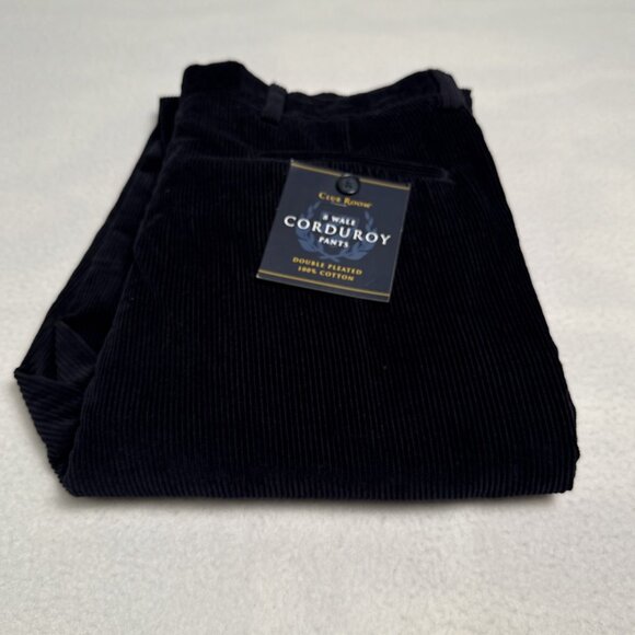 Club Room Men Pants Midnight 34 x 30 Corduroy Double Pleated Cuffed Cotton - Picture 1 of 8